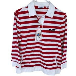 New Miami Ohio Redhawks Rugby Shirt Medium Womens Red White Striped Ashworth